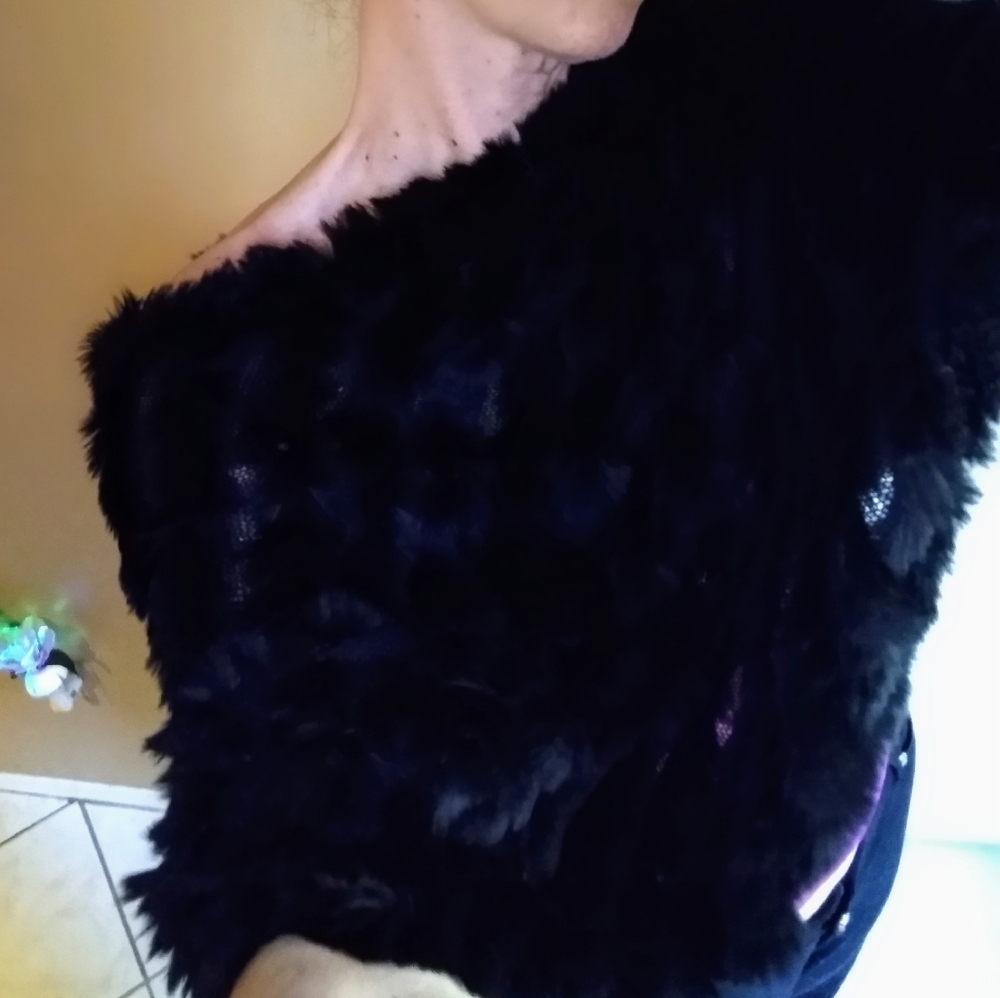 100% Black Rabbit Fur Poncho